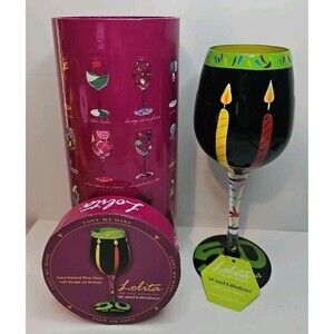 LOLITA Wine Glass Hand Painted "50 And Fabulous" Birthday Candles NEW